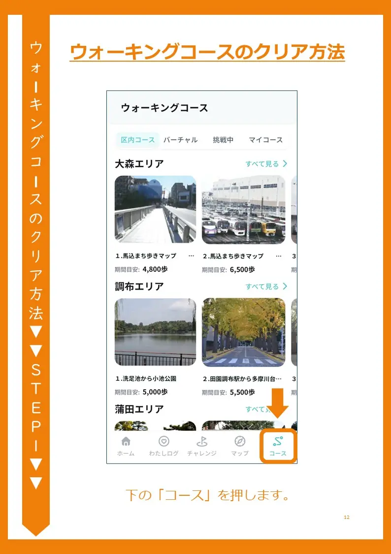 フッターのコースの位置を示すスクリーンショット